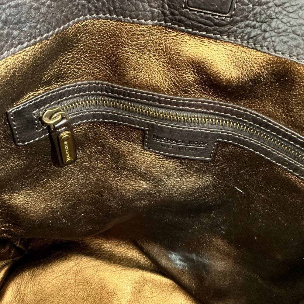 VTG Michael Kors Studded Leather Hobo Dark Brown Bag Gold Hardware Italy Made‎ - Picture 6 of 16